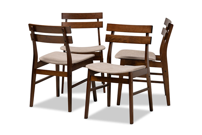 Libra Mid-Century Light Beige Fabric Upholstered and Walnut Brown Finished Wood 4-Piece Dining Chair Set