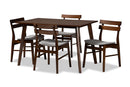 Sofia Light Gray Fabric Upholstered and Walnut Brown 5-Piece Dining Set Baxton