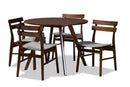 Mars Light Gray Fabric Upholstered and Walnut Brown 5-Piece Dining Set Baxton