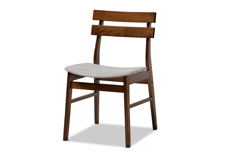 Mars Light Gray Fabric Upholstered and Walnut Brown 5-Piece Dining Set Baxton