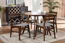 Mars Light Gray Fabric Upholstered and Walnut Brown 5-Piece Dining Set Baxton