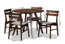 Mars Light Gray Fabric Upholstered and Walnut Brown 5-Piece Dining Set Baxton