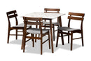 Derya Light Gray Fabric/Walnut Brown 5-Piece Dining Set w/Faux Marble Baxton