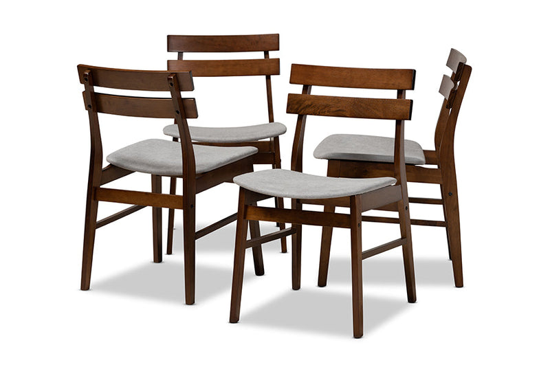 Libra Light Gray Fabric Upholstered and Walnut Brown 4Pc Dining Chair Set Baxton