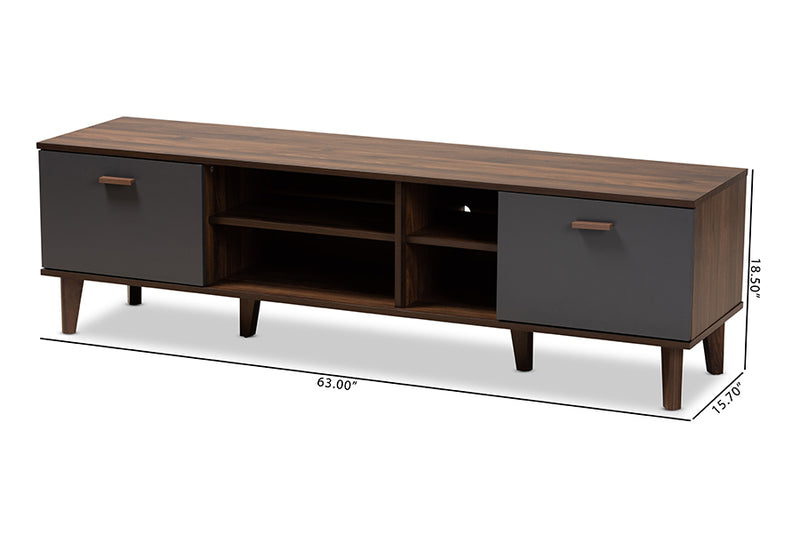 Danina Mid-Century Modern Two-Tone Walnut Brown and Gray Finished Wood TV Stand