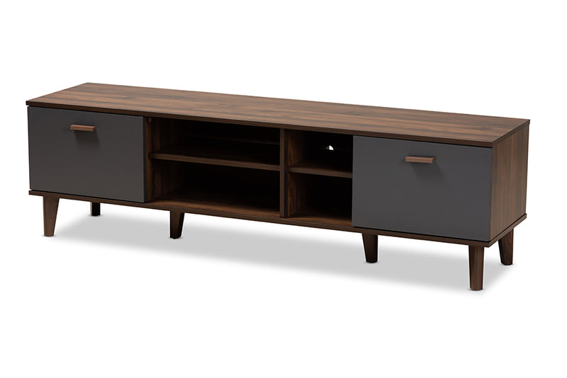 Danina Mid-Century Modern Two-Tone Walnut Brown and Gray Finished Wood TV Stand