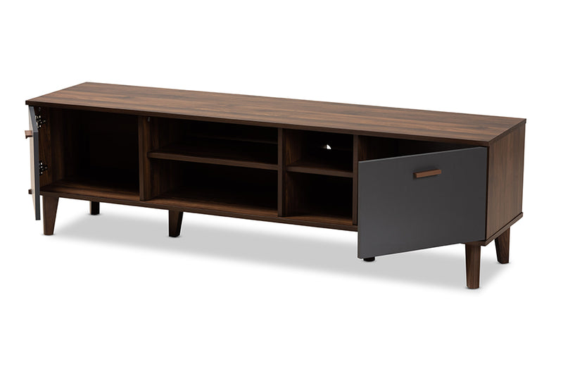 Danina Mid-Century Modern Two-Tone Walnut Brown and Gray Finished Wood TV Stand