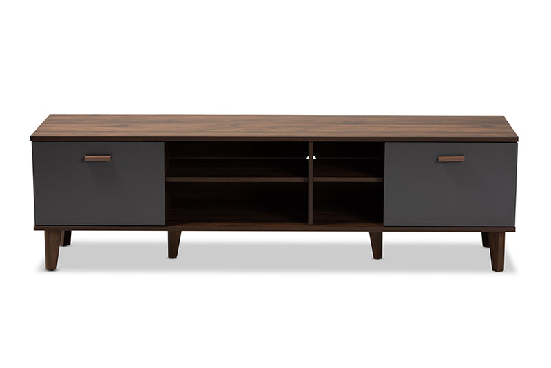 Danina Mid-Century Modern Two-Tone Walnut Brown and Gray Finished Wood TV Stand