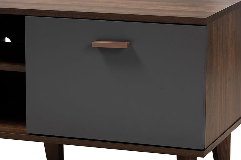 Danina Mid-Century Modern Two-Tone Walnut Brown and Gray Finished Wood TV Stand