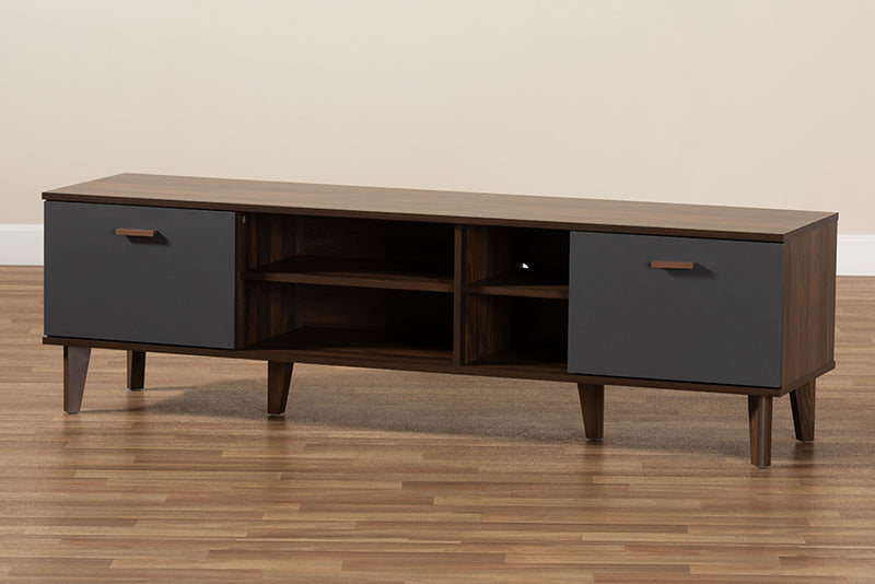 Danina Mid-Century Modern Two-Tone Walnut Brown and Gray Finished Wood TV Stand