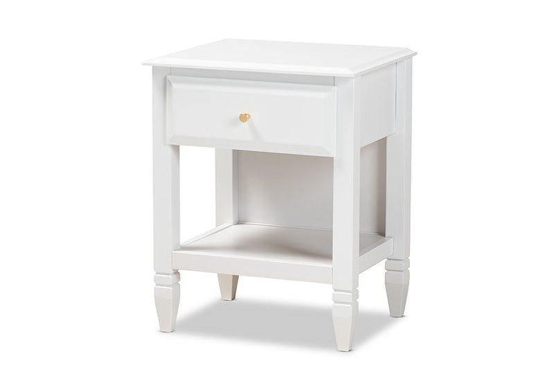 Lea Classic and White 1-Drawer Bedroom Nightstand Baxton