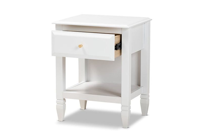 Lea Classic and White 1-Drawer Bedroom Nightstand Baxton