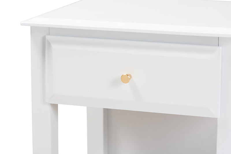 Lea Classic and White 1-Drawer Bedroom Nightstand Baxton