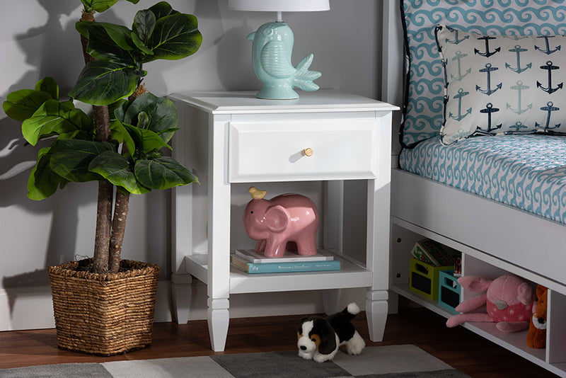 Lea Classic and Transitional White Finished Wood 1-Drawer Bedroom Nightstand