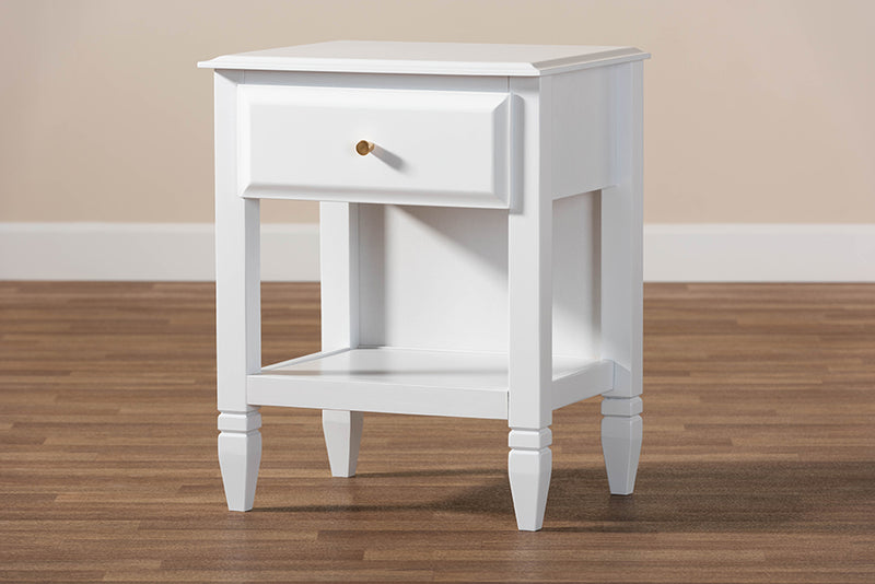 Lea Classic and Transitional White Finished Wood 1-Drawer Bedroom Nightstand