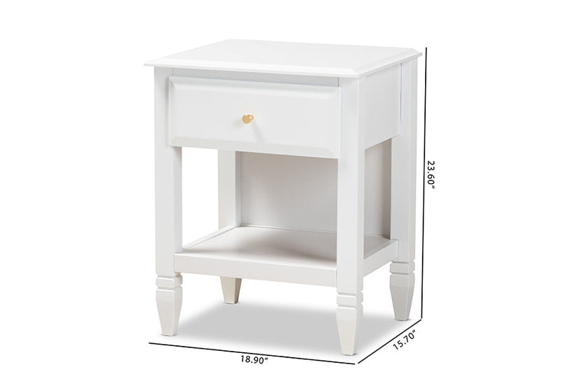 Lea Classic and White 1-Drawer Bedroom Nightstand Baxton