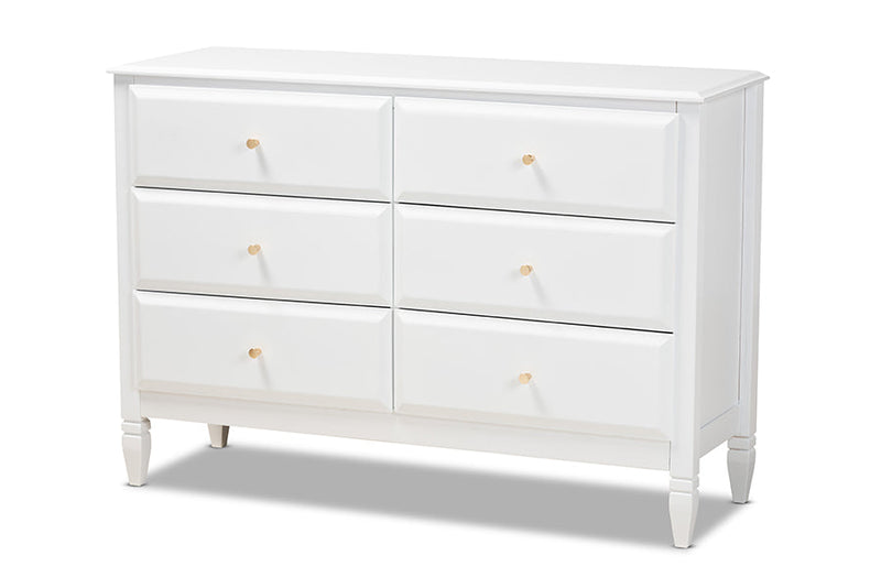 Lea Classic and White 6-Drawer Bedroom Dresser Baxton