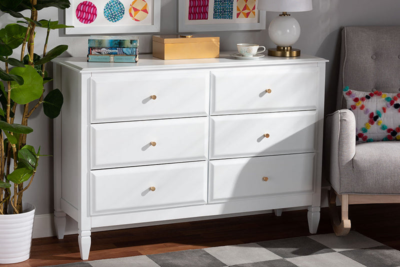 Lea Classic and White 6-Drawer Bedroom Dresser Baxton