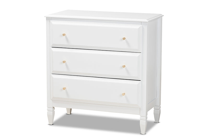 Lea Classic and Transitional White Finished Wood 3-Drawer Bedroom Chest