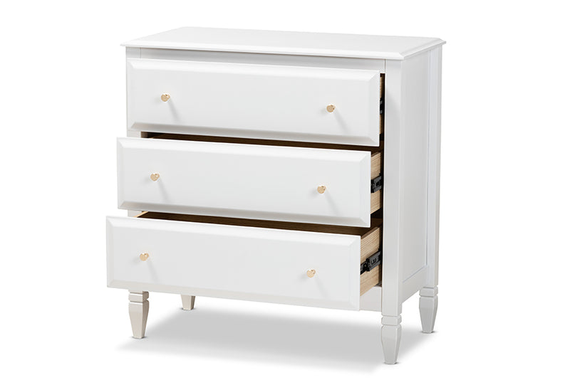 Lea Classic and Transitional White Finished Wood 3-Drawer Bedroom Chest