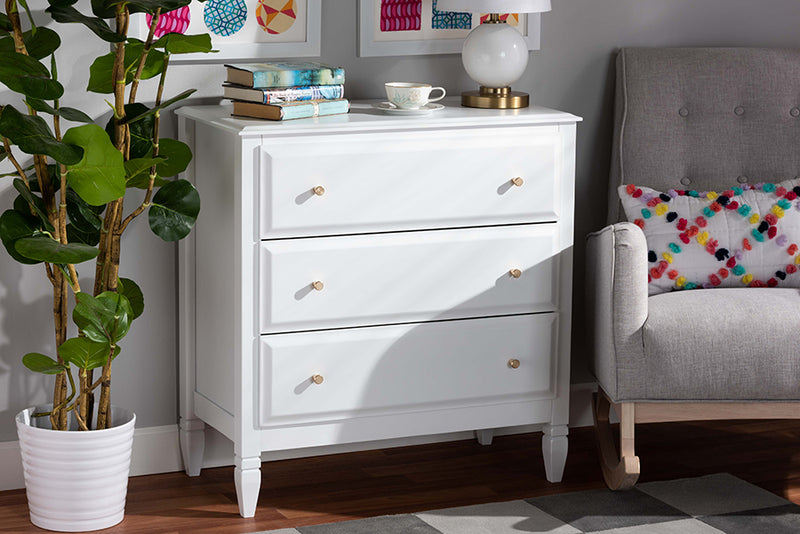 Lea Classic and Transitional White Finished Wood 3-Drawer Bedroom Chest