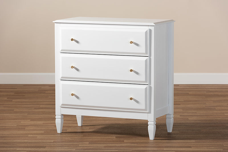 Lea Classic and Transitional White Finished Wood 3-Drawer Bedroom Chest