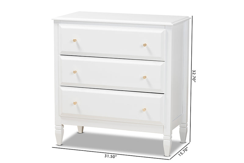 Lea Classic and Transitional White Finished Wood 3-Drawer Bedroom Chest