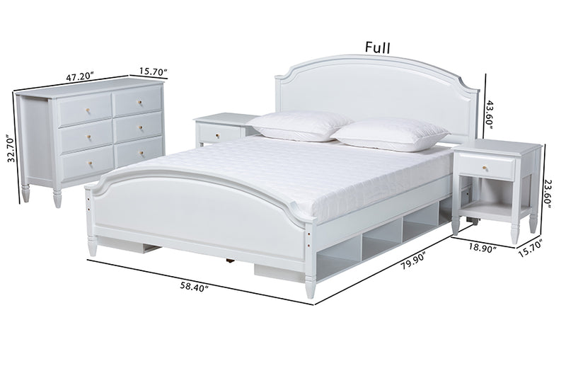 Seda Classic and Transitional White Finished Wood Full Size 4-Piece Bedroom Set