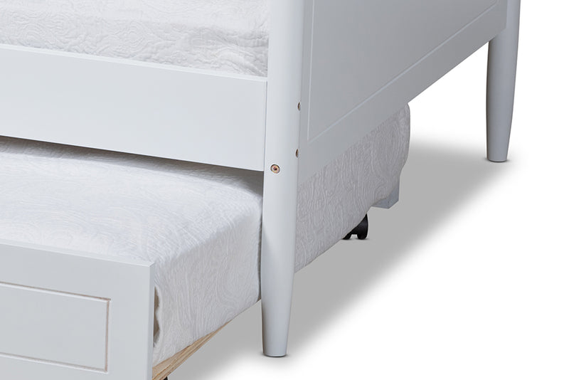 Ansa Classic Traditional Farmhouse White Finished Wood Twin Size Daybed w/Roll-Out Trundle Bed