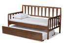 Telma Walnut Brown Twin Size Daybed w/Roll-Out Trundle Bed Baxton