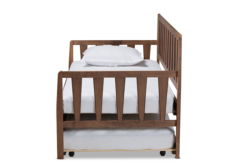 Telma Modern and Contemporary Walnut Brown Finished Wood Twin Size Daybed w/Roll-Out Trundle Bed