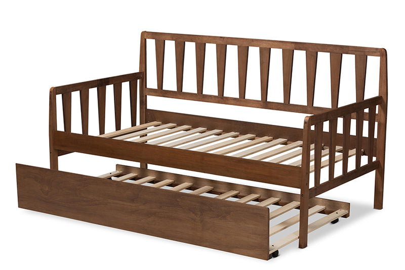 Telma Modern and Contemporary Walnut Brown Finished Wood Twin Size Daybed w/Roll-Out Trundle Bed