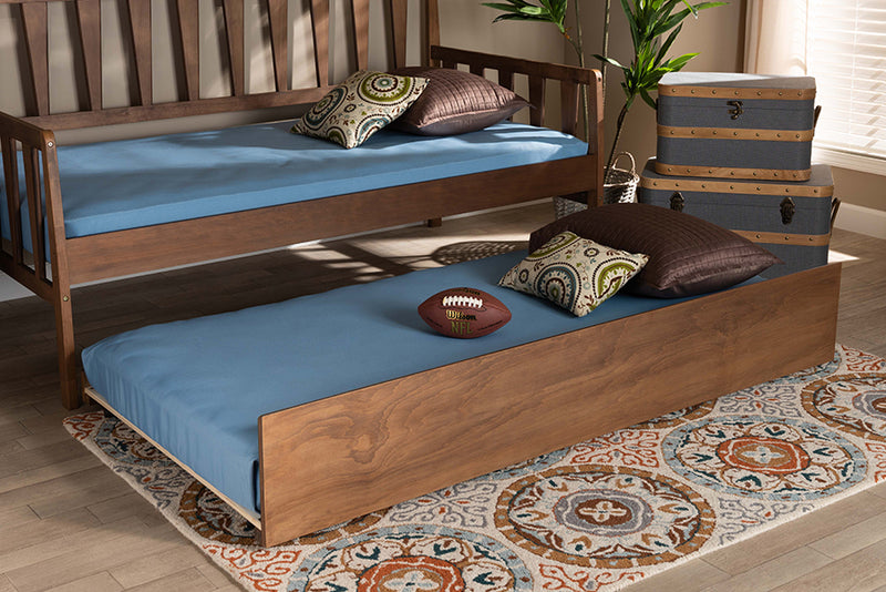 Telma Modern and Contemporary Walnut Brown Finished Wood Twin Size Trundle Bed