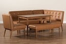 Mabel Tan Faux Leather Upholstered and Walnut Brown 5-Piece Dining Nook Set Baxton