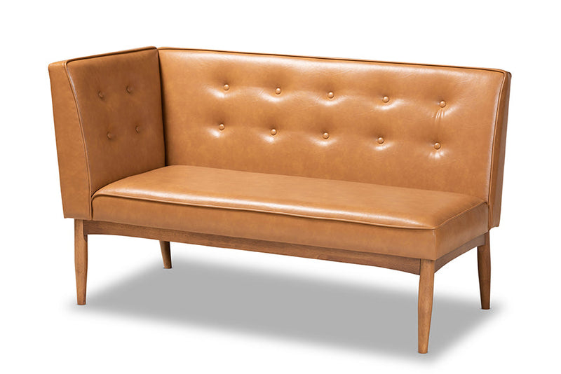 Mabel Tan Faux Leather Upholstered and Walnut Brown 4Pc Dining Nook Set Baxton