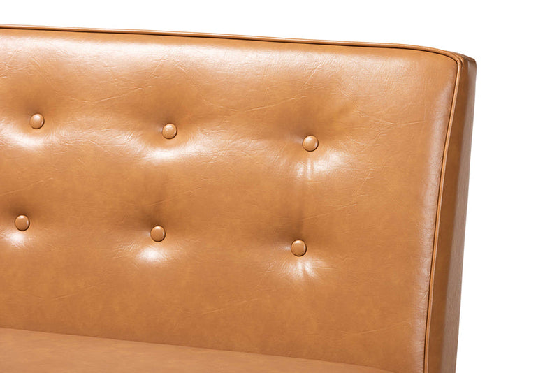 Mabel Tan Faux Leather Upholstered and Walnut Brown 4Pc Dining Nook Set Baxton