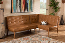 Mabel Tan Faux Leather Walnut Brown Finished 2Pc Dining Nook Set Baxton