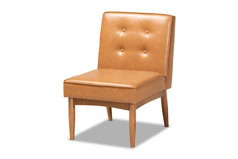 Mabel Mid-Century Modern Tan Faux Leather Upholstered and Walnut Brown Finished Wood Dining Chair