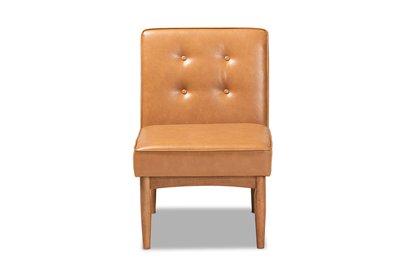 Mabel Mid-Century Modern Tan Faux Leather Upholstered and Walnut Brown Finished Wood Dining Chair