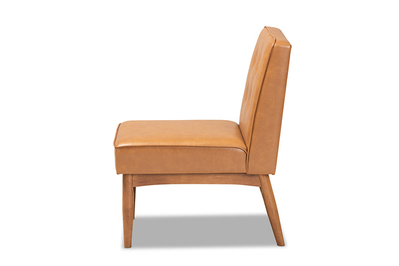 Mabel Mid-Century Modern Tan Faux Leather Upholstered and Walnut Brown Finished Wood Dining Chair