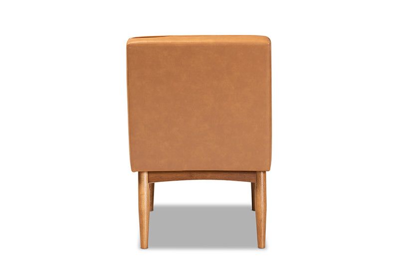 Mabel Mid-Century Modern Tan Faux Leather Upholstered and Walnut Brown Finished Wood Dining Chair