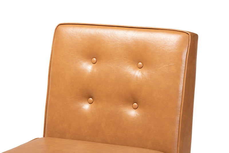 Mabel Mid-Century Modern Tan Faux Leather Upholstered and Walnut Brown Finished Wood Dining Chair