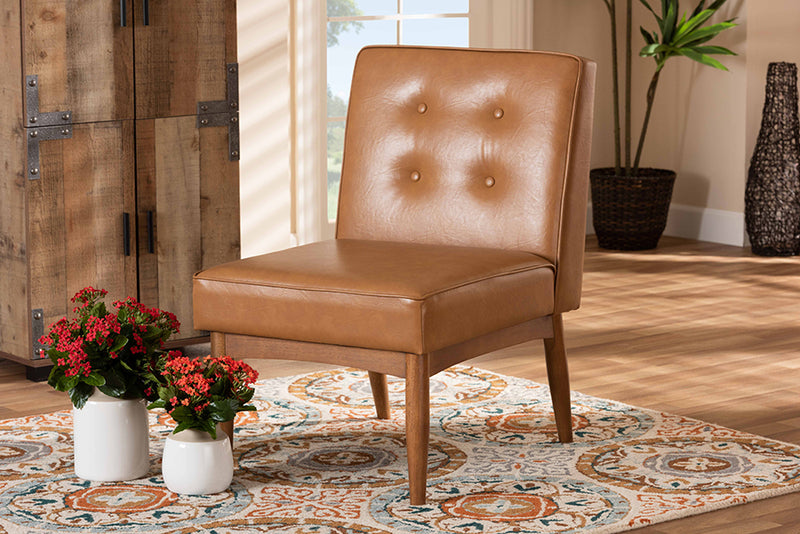 Mabel Mid-Century Modern Tan Faux Leather Upholstered and Walnut Brown Finished Wood Dining Chair