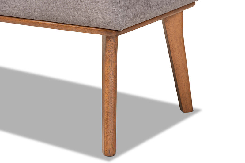 Adelie Mid-Century Modern Gray Fabric Upholstered and Walnut Brown Finished Wood Dining Bench