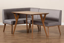 Adelie Gray Fabric Upholstered and Walnut Brown 3-Piece Dining Nook Set Baxton