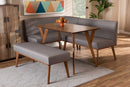 Adelie Gray Fabric Upholstered and Walnut Brown 4Pc Dining Nook Set Baxton
