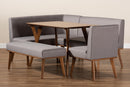 Adelie Gray Fabric Upholstered and Walnut Brown 5-Piece Dining Nook Set Baxton