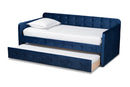 Avery Navy Blue Velvet Fabric Button Tufted Twin Size Daybed w/Trundle Baxton