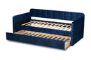 Avery Navy Blue Velvet Fabric Button Tufted Twin Size Daybed w/Trundle Baxton