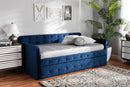 Avery Navy Blue Velvet Fabric Button Tufted Twin Size Daybed w/Trundle Baxton